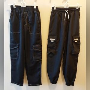 SHEIN Black Cargo Pants w/Airborne Print / Black Cargo with White Stitching